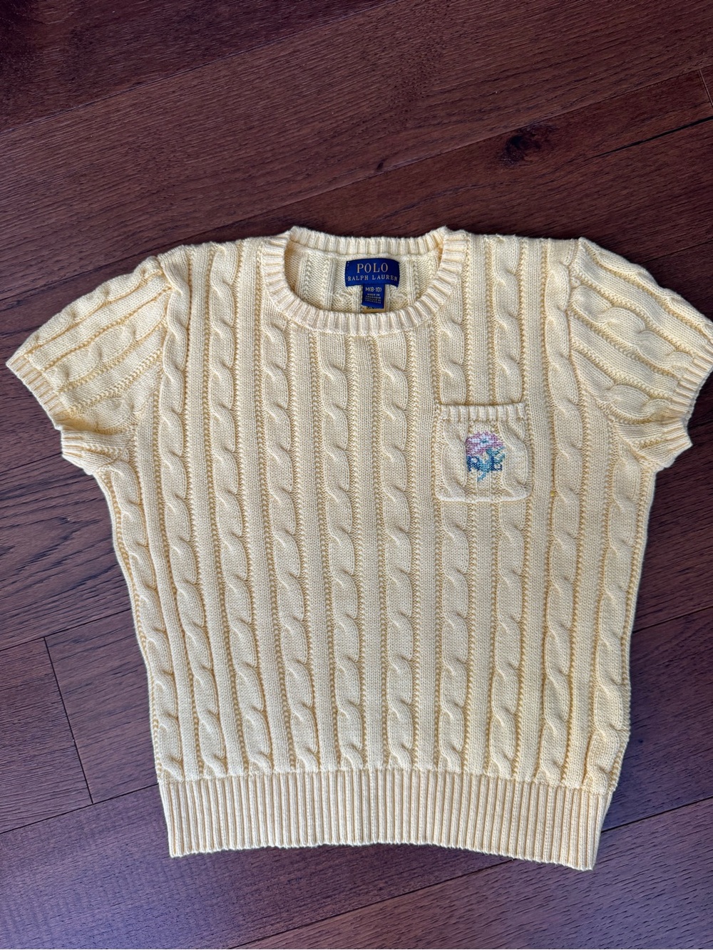 Polo by Ralph Lauren Yellow Cable-Knit Short Sleeve Sweater for girls.Size M8-10